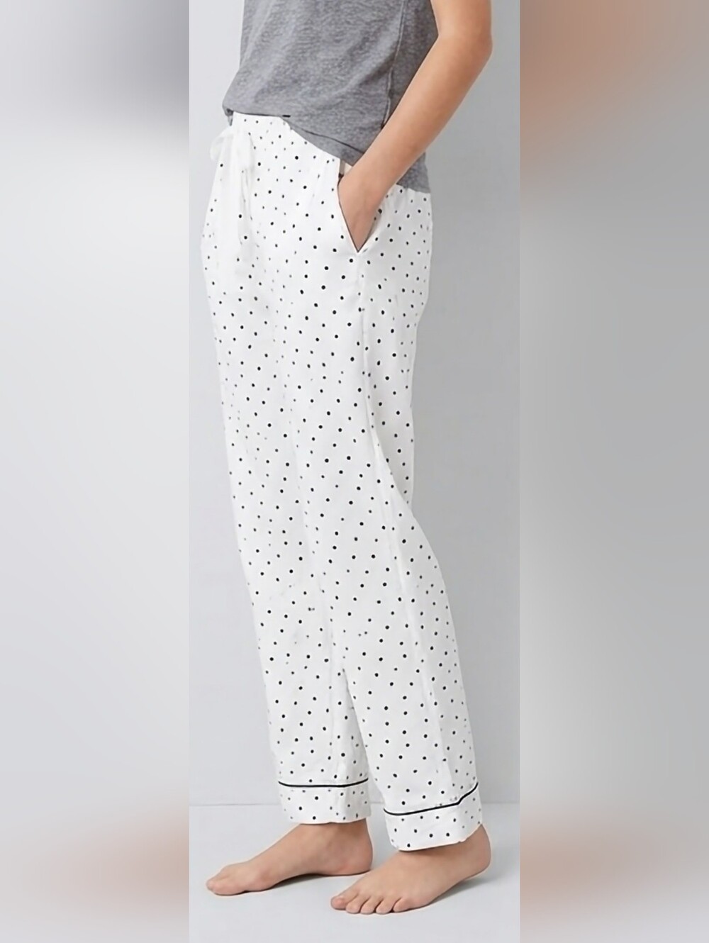 J. Crew 100% Cotton White Polka Dot Straight-Leg Lounge Sleepwear Pants Large